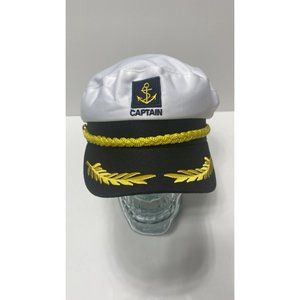 Brand New White & Black Boat Ship Captain Hat Sailor Hat Costume Cap, Adjustable